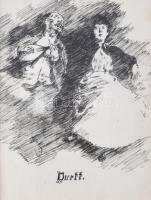 Pekáry István (1905-1981): Duett. Tus, papír, jelzett, 12,5×9,5 cm. Dekoratív, üvegezett, kissé sérült fakeretben.