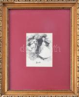 Pekáry István (1905-1981): Duett. Tus, papír, jelzett, 12,5×9,5 cm. Dekoratív, üvegezett, kissé sérü...