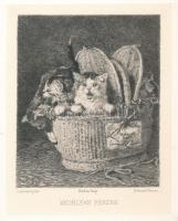 Louis Eugene Lambert (1825-1900) festménye után, Edmond Yon (1836-1897) metszése: Kedélyes fészek (k...