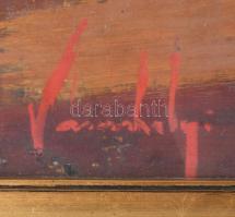 Vásárhelyi Kovács (Kováts) Tibor (1924-1997): Balatoni táj. Olaj, farost, jelzett. Hátoldalán Képcsa...