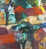 Vásárhelyi Kovács (Kováts) Tibor (1924-1997): Balatoni táj. Olaj, farost, jelzett. Hátoldalán Képcsa...