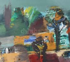 Vásárhelyi Kovács (Kováts) Tibor (1924-1997): Balatoni táj. Olaj, farost, jelzett. Hátoldalán Képcsa...