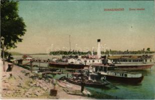 Dunaszekcső, Duna részlet, hajóállomás, DONAU lapátkerekes személygőzös / SMD Donau, a sidewheeler passenger steamer. Donau was requisitioned for service by the K.u.K. Z.T.L. (Zentraltransportleitung) during the First World War. On November 1, 1918, she was sunk off Zemun by Serbian artillery fire (EK)