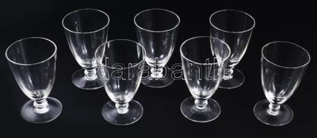 cca 1930 Kristályüveg talpas pohár szett, 7 darab, m: 10 cm