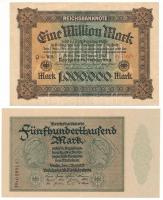 Német Birodalom / Weimari Köztársaság 1923. 500.000M + 1.000.000M T:F German Empire / Weimar Republic 1923. 500.000 Mark + 1.000.000 Mark C:F