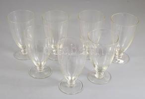 cca 1930 Kristályüveg talpas pohár szett, 7 darab, m: 13,5 cm