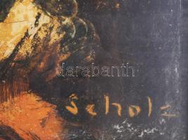 Scholz Erik (1926-1995): Őszi levelek. Olaj, farost, jelezve jobbra lent, hátoldalán Képcsarnok Váll...