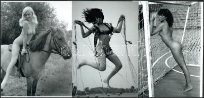 "Karakterek: lovas, kapus, ejtőernyős", szolidan erotikus felvételek, 3 db modern nagyítás, jelzés nélkül, 21x15 cm