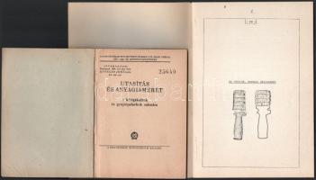 2 db kézigránátokról szóló kiadvány: Utasítás és anyagismeret a kézigránátok és gyújtópalackok számára. Bp., é.n., Honvédelmi Minisztérium (Vörös Csillag-ny.), 132 p. Kiadói papírkötés, a gerincen kis sérüléssel. + Az 1942/48. mintájú kézigránát. H.n., é.n., k.n., 44 p. Kiadói tűzött papírkötés.