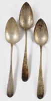 3 db antik ezüst kanál 13 latos finomságjelzéssel, AK mesterjeggyel, jelzett 169 g 22 cm