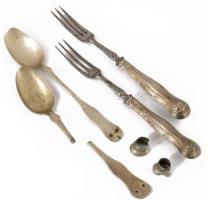 vegyes ezüst és ezüst nyelű evőeszközök, sérültek, össz bruttó 98 g