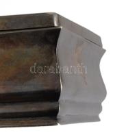 Ezüst (Ag) doboz, fa betéttel, jelzett, 11x9 cm, bruttó 227g