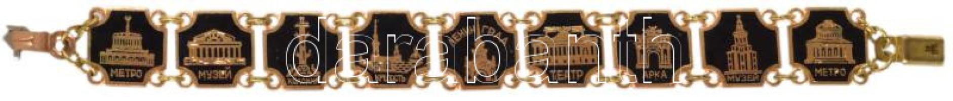 Retro orosz karkötő, ismert épületek képeivel, h: 16 cm