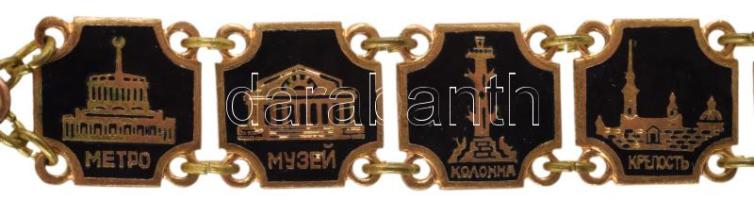 Retro orosz karkötő, ismert épületek képeivel, h: 16 cm