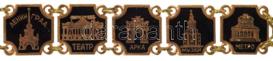 Retro orosz karkötő, ismert épületek képeivel, h: 16 cm