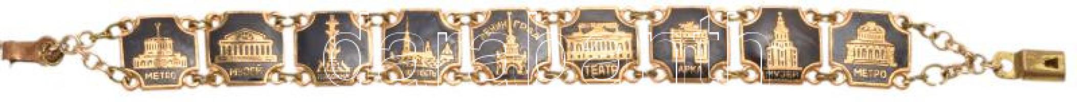 Retro orosz karkötő, ismert épületek képeivel, h: 16 cm