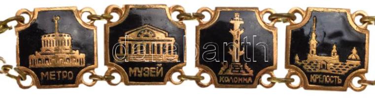 Retro orosz karkötő, ismert épületek képeivel, h: 16 cm