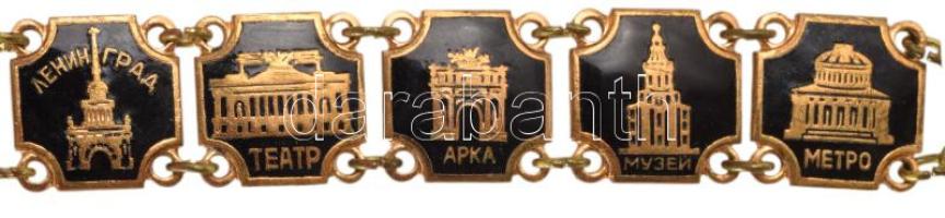 Retro orosz karkötő, ismert épületek képeivel, h: 16 cm