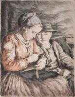 Glatz Oszkár (1872-1958) - Prihoda István (1891-1956): Betűvetés. Színezett rézkarc, papír. Jelzett ...