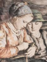 Glatz Oszkár (1872-1958) - Prihoda István (1891-1956): Betűvetés. Színezett rézkarc, papír. Jelzett ...