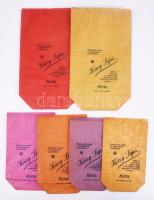 cca 1930 Kerta, Kócsy Lajos vegyeskereskedő reklámos papírtasakjai, 6 db, különféle színekben és méretben, változó állapotban, 28x16,5 cm-ig