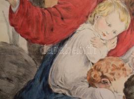 Prihoda István (1891-1956), C. Vogel pinx: Engedjétek hozzám... (Jézus gyerekekkel). Színezett rézka...