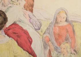 Prihoda István (1891-1956), C. Vogel pinx: Engedjétek hozzám... (Jézus gyerekekkel). Színezett rézka...