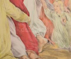 Prihoda István (1891-1956), C. Vogel pinx: Engedjétek hozzám... (Jézus gyerekekkel). Színezett rézka...