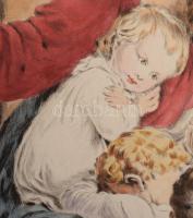 Prihoda István (1891-1956), C. Vogel pinx: Engedjétek hozzám... (Jézus gyerekekkel). Színezett rézka...