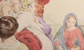 Prihoda István (1891-1956), C. Vogel pinx: Engedjétek hozzám... (Jézus gyerekekkel). Színezett rézka...