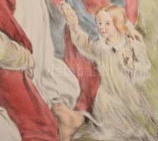 Prihoda István (1891-1956), C. Vogel pinx: Engedjétek hozzám... (Jézus gyerekekkel). Színezett rézka...