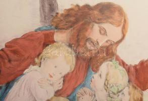 Prihoda István (1891-1956), C. Vogel pinx: Engedjétek hozzám... (Jézus gyerekekkel). Színezett rézka...