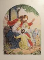 Prihoda István (1891-1956), C. Vogel pinx: Engedjétek hozzám... (Jézus gyerekekkel). Színezett rézkarc, papír, jelzett (Vogel pinx). Lapszéli elszíneződésekkel. 63×48 cm.