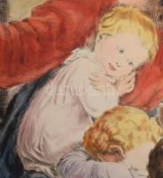 Prihoda István (1891-1956), C. Vogel pinx: Engedjétek hozzám... (Jézus gyerekekkel). Színezett rézka...