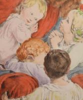 Prihoda István (1891-1956), C. Vogel pinx: Engedjétek hozzám... (Jézus gyerekekkel). Színezett rézka...