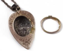 Ezüst (Ag) képtartós medalion, üvegezett, zsanérja sérült, zománcozott, lánccal, jelzett, bruttó 30g