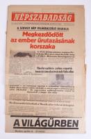 1961 Népszabadság 5 db és az Esti Hírlap rendkívüli kiadása (1 db), benne űrhajózással, Gagarinnal és az űrutazásával kapcsolatos cikkekkel az újságokban és a címlapokon, összesen 6 db újság, változó állapotban.