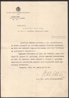 cca 1921-1943 Postatiszt hivatali iratai, közte kinevezési okmányokkal, az aláírások között államtit...