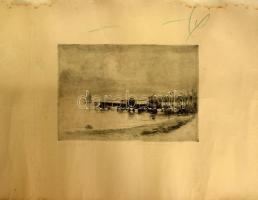 Zombory Moldován Béla (1885-1967): Balatonpart. Rézkarc, papír, jelzés nélkül, hátoldalán bélyegzővel és feliratozott, 29x19 cm