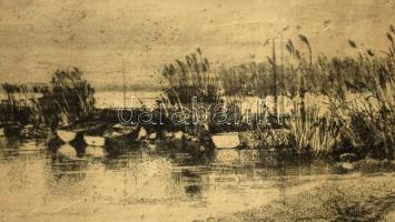 Zombory Moldován Béla (1885-1967): Balatonpart. Rézkarc, papír, jelzés nélkül, hátoldalán bélyegzőve...