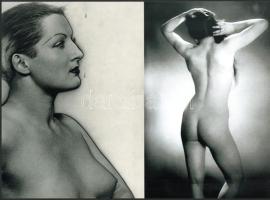 cca 1937 Man Ray (1890-1976) amerikai fotóművész, a dadaizmus és a szürrealizmus egyik meghatározó művészének felvételei, 2 db modern nagyítás a néhai Fotó újság hagyatékából, jelzés nélkül, 21x15 cm