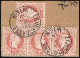 1879 4 x 5kr levélen (még durva nyomat) Bécsből Japánba. Rendkívüli ritkaság, nagyon ritka desztinác...