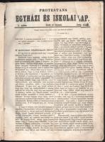 1846 Protestáns Egyházi és Iskolai Lap V. évfolyamának egybekötött számai (1. és 25. közötti számok; nem teljes, hiányokkal), közte Luther Márton halálának 300. évfordulója alkalmából kiadott emlékszám. Szerk.: Székács József, Török Pál. Kartonált papírkötésben, viseltes állapotban, sérült borítóval és gerinccel, helyenként ázásnyomokkal.