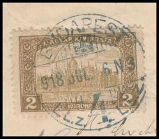 1918. július 6-án Budapesten feladott ajánlott cenzúrázott légi levél Kijevbe, a Budapest-Bécs-Krakk...