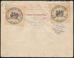 1918. július 6-án Budapesten feladott ajánlott cenzúrázott légi levél Kijevbe, a Budapest-Bécs-Krakk...