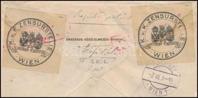 1918. július 6-án Budapesten feladott ajánlott cenzúrázott légi levél Kijevbe, a Budapest-Bécs-Krakk...