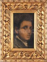 Rudnay jelzéssel: Arckép. Olaj, vászon, kartonon, sérült. Dekoratív, kopott fakeretben. 41,5x23,5 cm