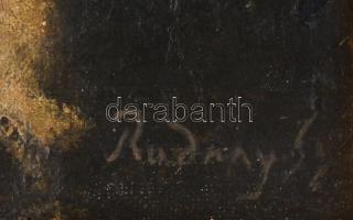 Rudnay jelzéssel: Arckép. Olaj, vászon, kartonon, sérült. Dekoratív, kopott fakeretben. 41,5x23,5 cm