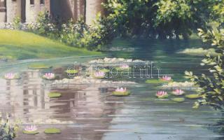 Erdélyi J jelzéssel: Kastély. Olaj, vászon. Dekoratív, kissé sérült fakeretben. 60x80 cm