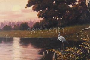 Erdélyi J jelzéssel: Vízparti táj madárral. Olaj, vászon. Dekoratív, sérült fakeretben. 59,5x79,5 cm